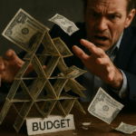 man stacking money like a house of cards