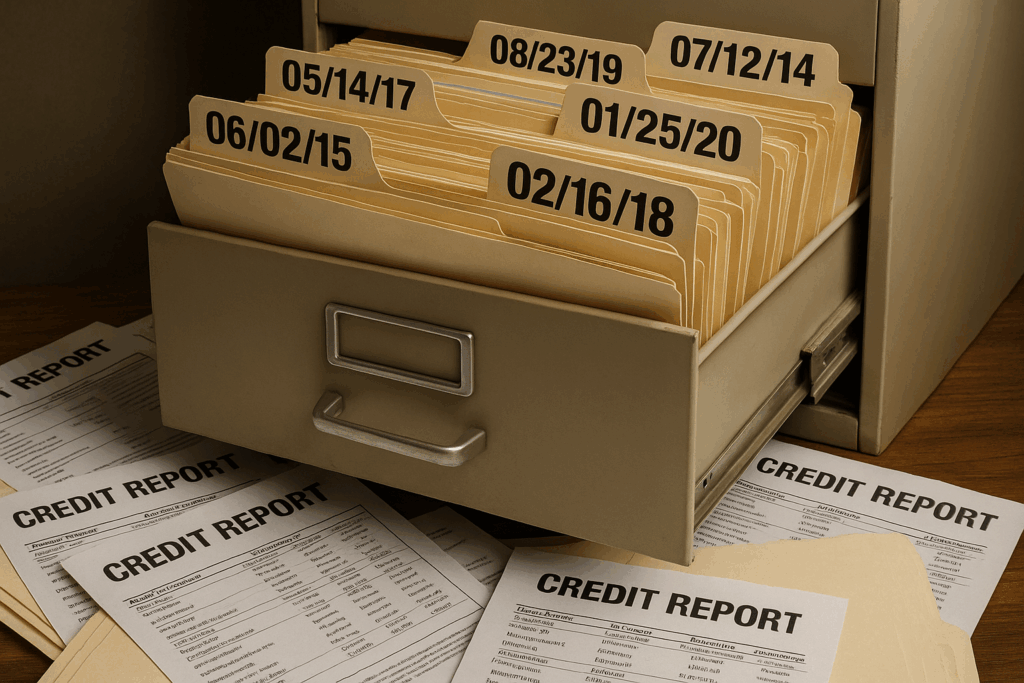 Dates spilling out of a Credit Filing Cabinet