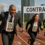 business men running towards a contract