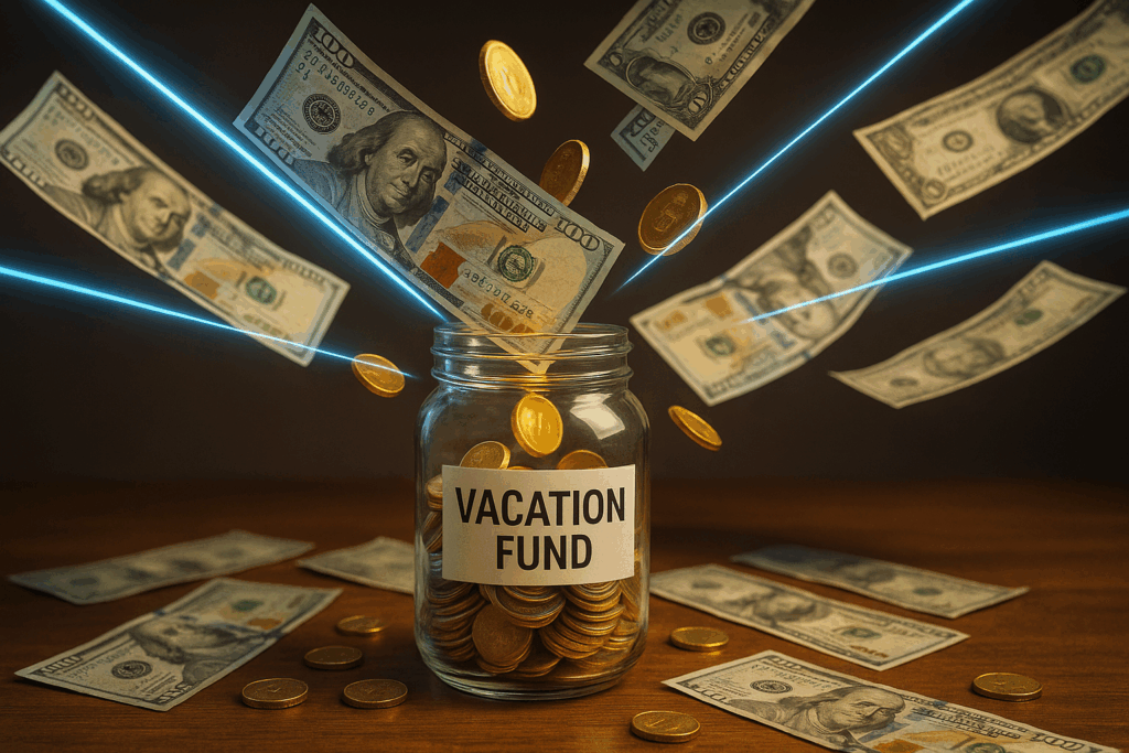 money flying into a vacation fund