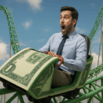 man riding money rollercoaster